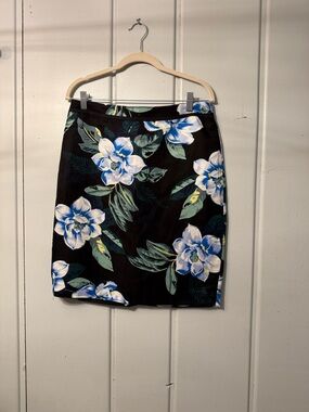 Banana Republic Black Pencil Skirt with Blue Floral Print